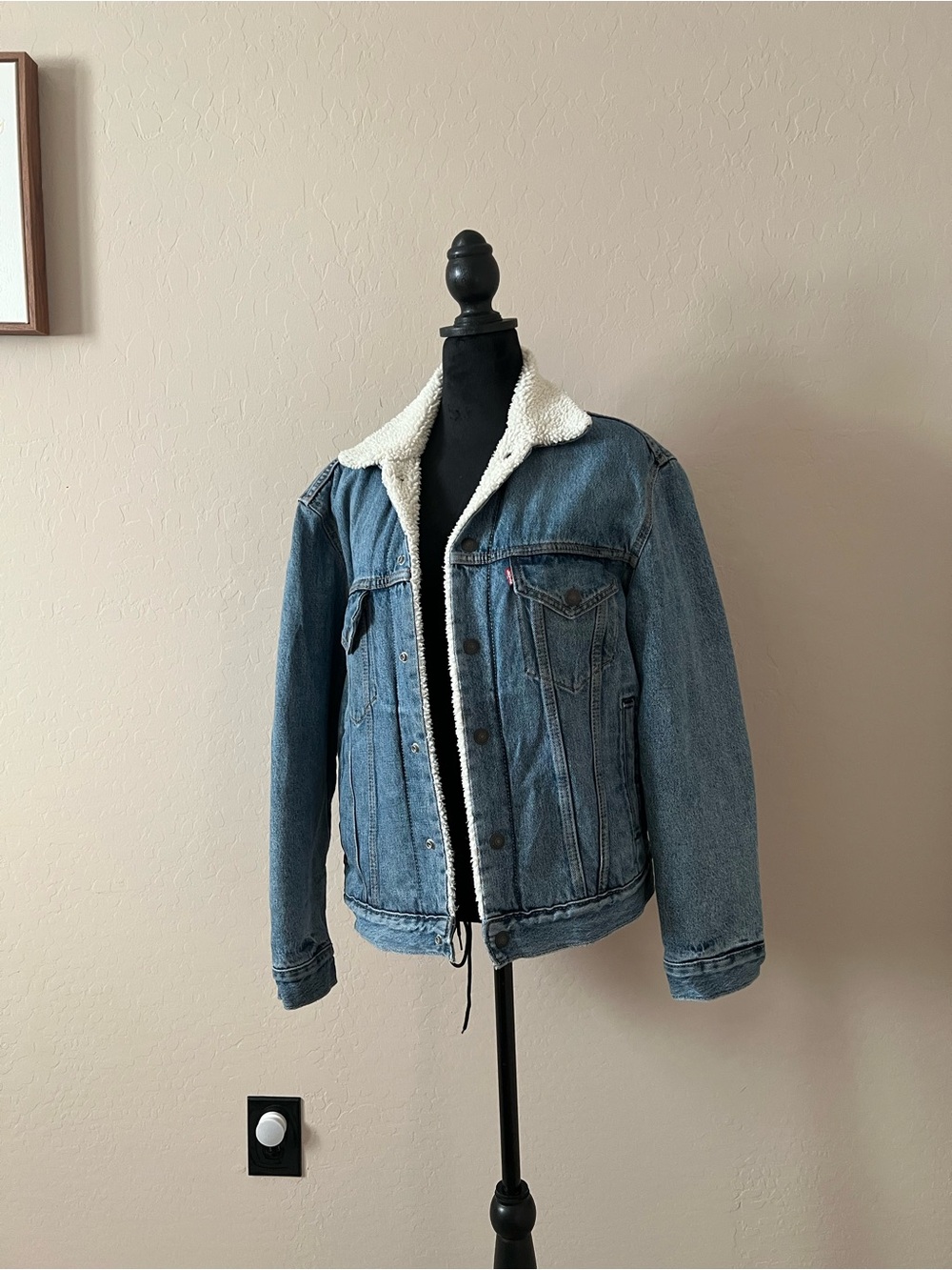 Levi's Blue Denim Sherpa Jacket with White Lining Oversized